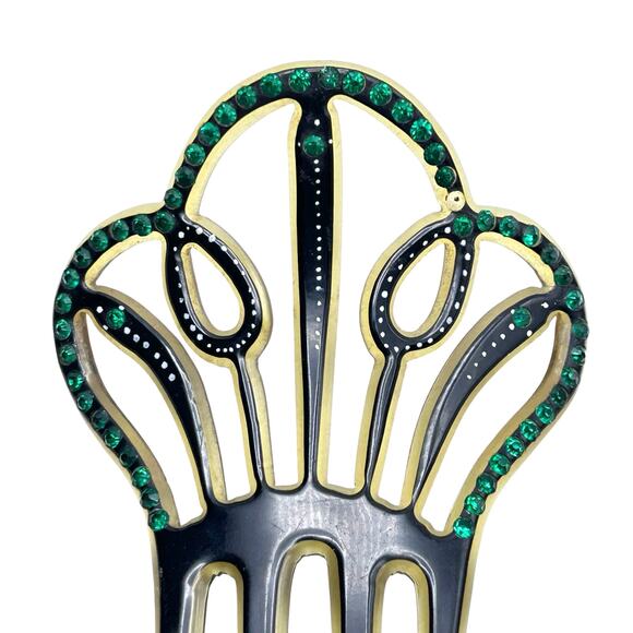 Antique Art Nouveau Celluloid Hair Comb with Green Paste Crystals Edwardian - Picture 1 of 4